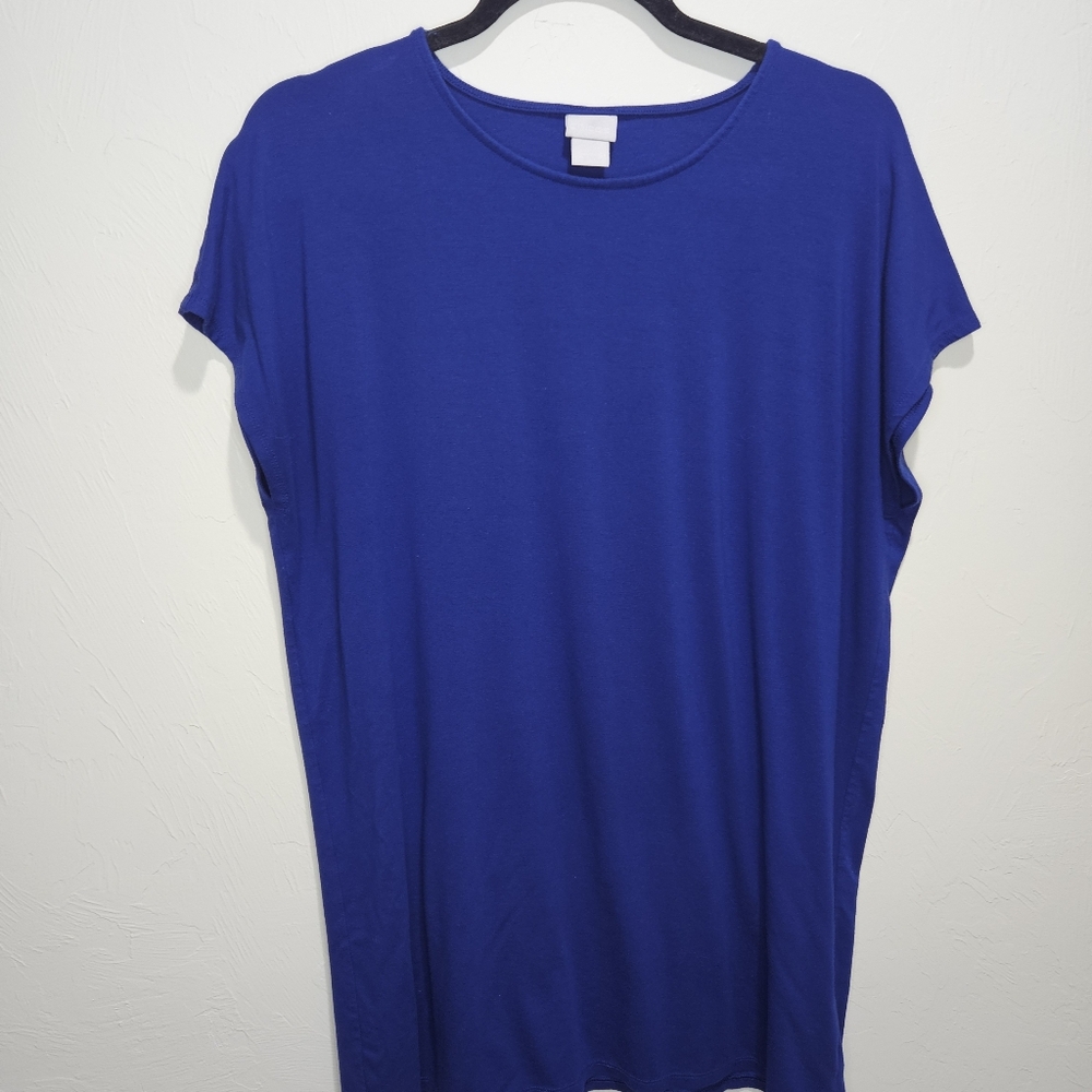 Chico's Tunic Top Classic Women's Size 2 / Large Royal Blue Shirt Tee Rayon - Picture 3 of 15